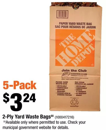 Home Depot 2-ply yard waste bags offer
