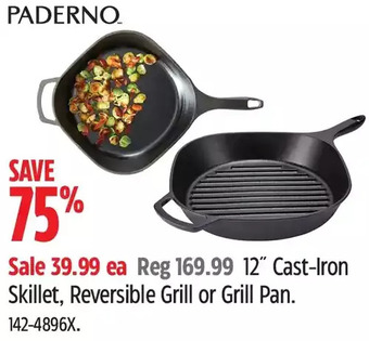 Canadian Tire Paderno 12" cast-iron skillet, reversible grill or grill pan offer
