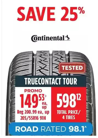 Canadian Tire Continental truecontact tour tires offer