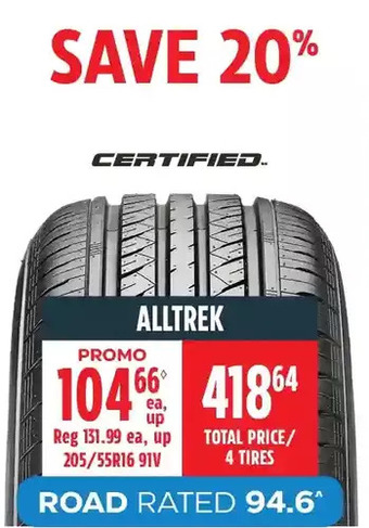 Canadian Tire Certified alltrek tires offer
