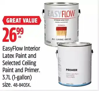 Canadian Tire Easyflow interior latex paint and selected ceiling paint and primer. 3.7l (1-gallon) size offer