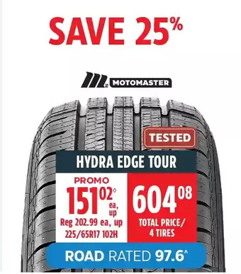 Canadian Tire Motomaster hydra edge tour tires offer