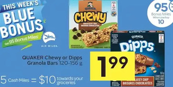 Foodland Quaker chewy or dipps granola bars offer
