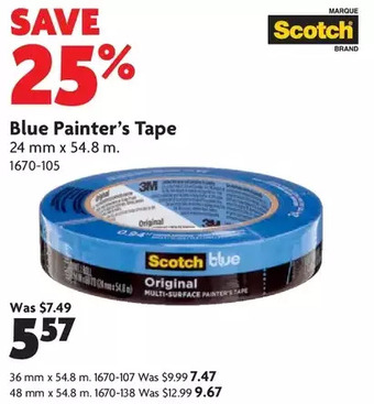 Home Hardware Blue painter's tape: 24 mm x 54.8 m | 36 mm x 54.8 m | 48 mm x 54.8 m offer