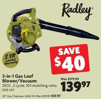 Home Hardware 3-in-1 gas leaf blower/vacuum | 20" gas chainsaw offer