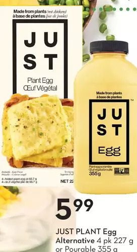 Sobeys Just plant egg alternative or pourable offer