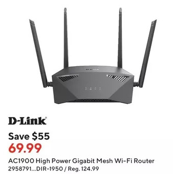 Staples D-link ac1900 high power gigabit mesh wi-fi router offer