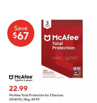 Staples Mcafee total protection for 3 devices offer