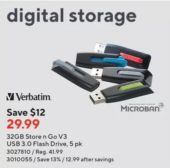 Staples Verbatim 32gb store n go v3 usb 3.0 flash drive offer