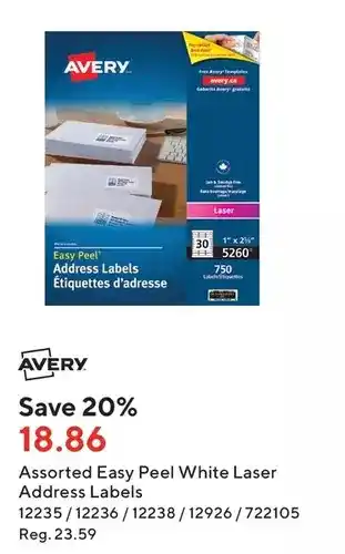 Staples Avery easy peel white laser address labels offer