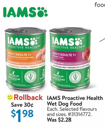 Walmart Iams proactive health wet dog food offer