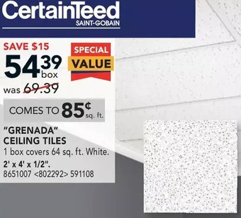 Lowe's Certainteed "grenada" ceiling tiles offer