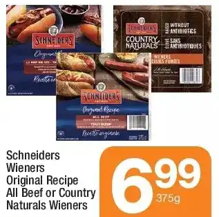 Highland Farms Schneiders wieners original recipe all beef or country naturals wieners offer