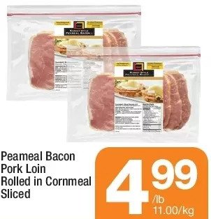 Highland Farms Peameal bacon pork loin rolled in cornmeal sliced offer