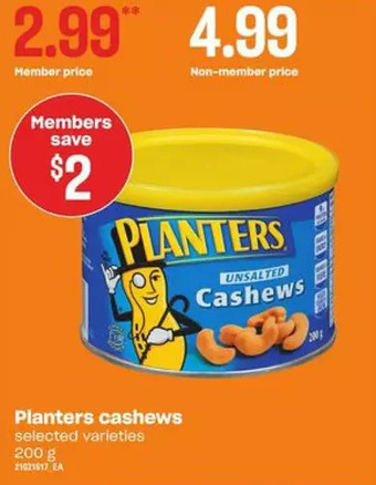 Independent Grocer Planters cashews offer