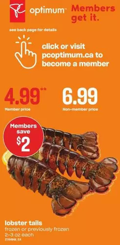 Independent Grocer Lobster tails offer
