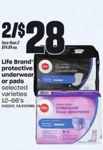 Independent Grocer Life brand protective underwear or pads offer