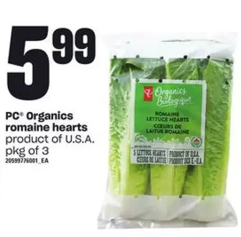 Loblaws Pc organics romaine hearts offer
