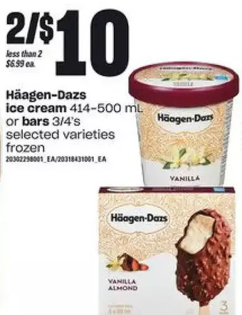 Loblaws Haagen-dazs ice cream or bars offer