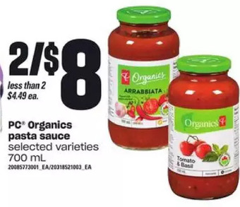 Zehrs Markets Pc organics pasta sauce offer
