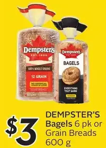 Sobeys Urban Fresh Dempster's bagels or grain breads offer