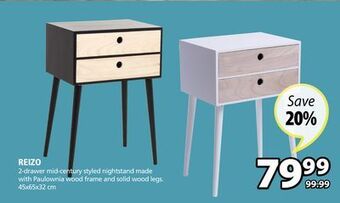 JYSK Reizo 2-drawer mid-century styled nightstand offer