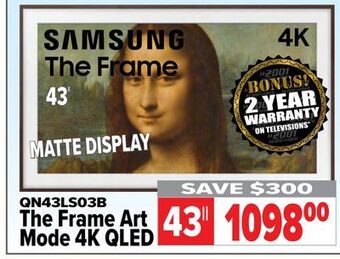 2001 Audio Video Samsung 43" the frame art mode 4k qled tv offer
