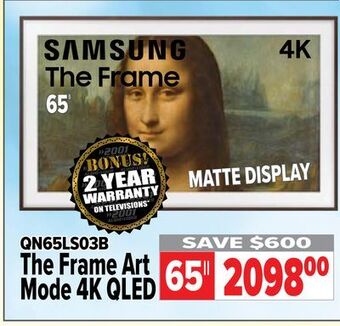 2001 Audio Video Samsung 65" the frame art mode 4k qled tv offer
