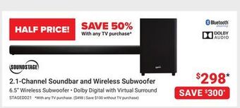 Visions Electronics Soundstage 2.1-channel soundbar and wireless subwoofer offer