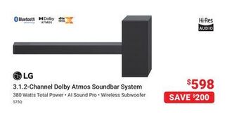 Visions Electronics Lg 3.1.2-channel dolby atmos soundbar system offer