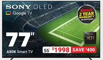 Visions Electronics Sony oled google a80k smart tv 55" offer