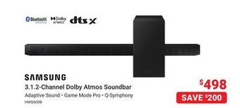 Visions Electronics Samsung 3.1. 2-channel dolby atmos soundbar offer