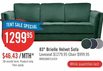 The Brick Brielle velvet sofa | loveseat | chair offer
