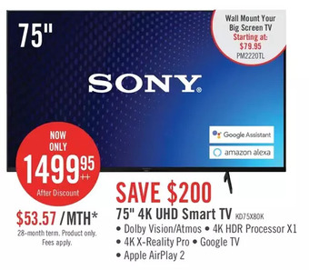 The Brick Sony bravia 75" x80k 4k hdr led smart google tv offer