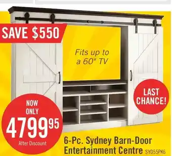 The Brick Sydney barn-door 6-piece entertainment centre with 55" tv opening offer