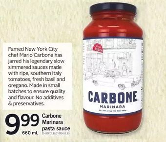 Fortinos Carbone marinara pasta sauce offer