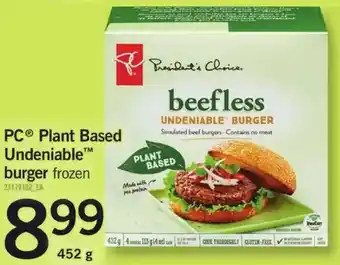 Fortinos Pc plant based undeniable burger offer