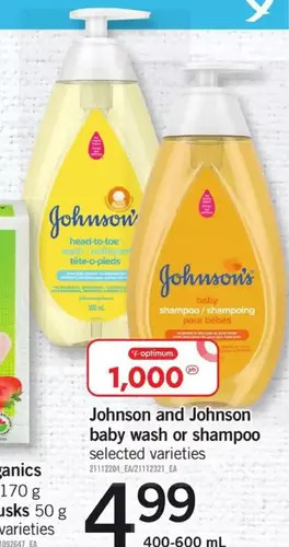 Fortinos Johnson and johnson baby wash or shampoo offer