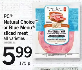 Fortinos Pc natural choice or blue menu sliced meat offer