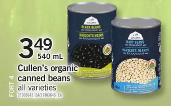 Fortinos Cullen's organic canned beans offer