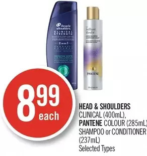 Shoppers Drug Mart Head & shoulders clinical, pantene colour shampoo or conditioner offer