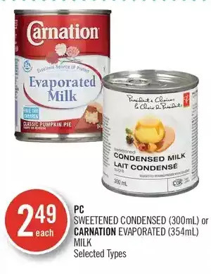 Shoppers Drug Mart Pc sweetened condensed or carnation evaporated milk offer