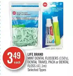 Shoppers Drug Mart Life brand mint dental flossers, dental travel pack or dental floss offer
