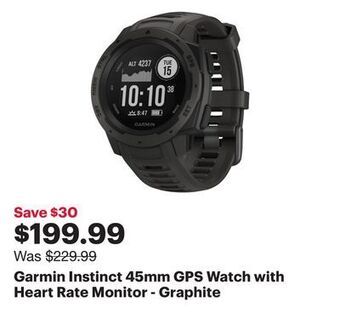 Best Buy Garmin instinct 45mm gps watch with heart rate monitor - graphite offer