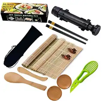 Amazon Sushi making kit, 2 bamboo sushi mats, sushi bazooka maker, alloy chopsticks, paddle, spreader, avocado knife, chopsticks hol offer