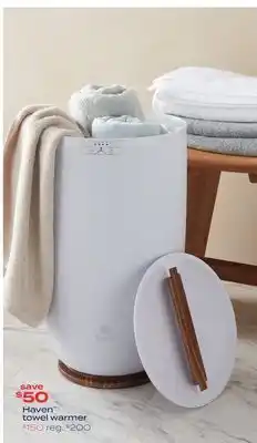 Bed Bath & Beyond Haven™ towel warmer in white/wood offer