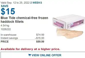 Costco Blue Tide Chemical-free Frozen Haddock Fillets offer