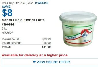 Costco Santa Lucia Fior di Latte Cheese 3kg offer