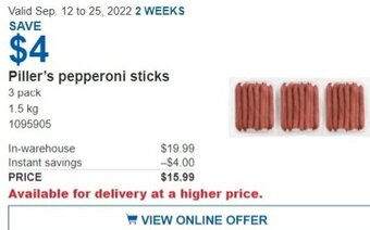 Costco Piller's Pepperoni Sticks offer