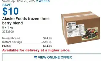 Costco Alaska Foods Frozen Three Berry Blend 5 x 1 kg offer